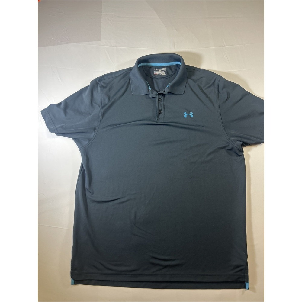 Under Armour Polo Shirt Mens Large Gray Loose Performance Stretch Short Sleeve